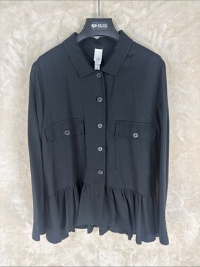 Wynne Layers Women’s Black Button-Front Peplum Shirt/Jacket with Chest Pockets